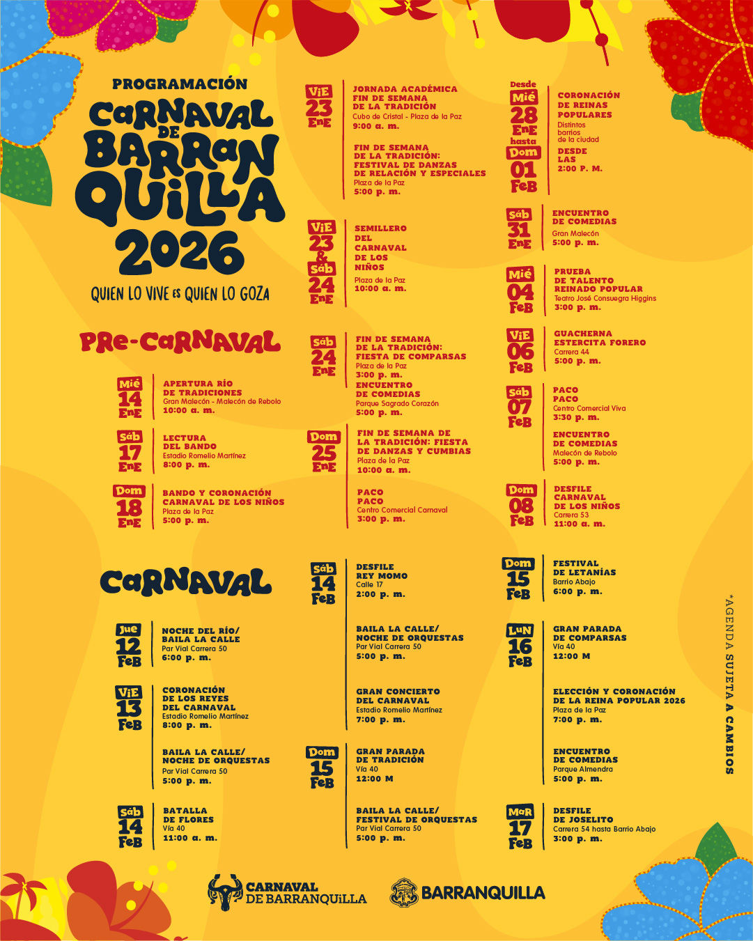 Cronograma Carnaval de Barranquilla 2026