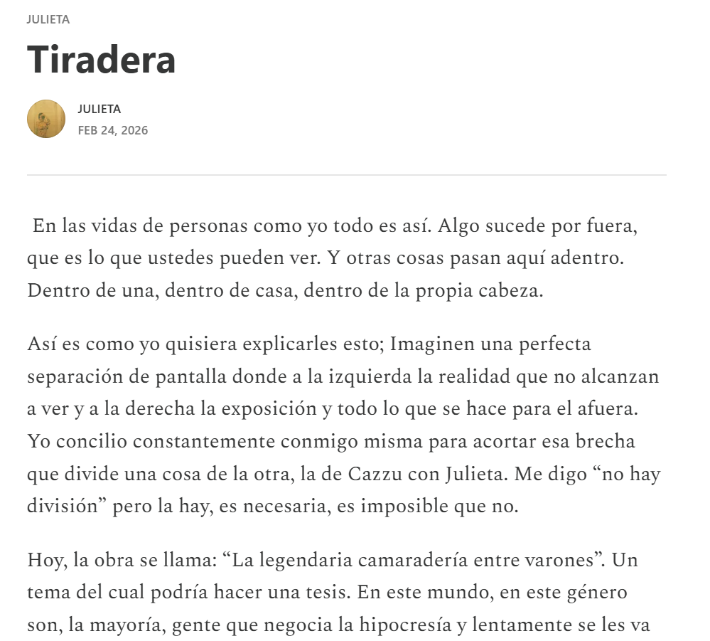 Parte del contenido de Tiradera, disponible para leer en Substack / Créditos: Substack Julieta