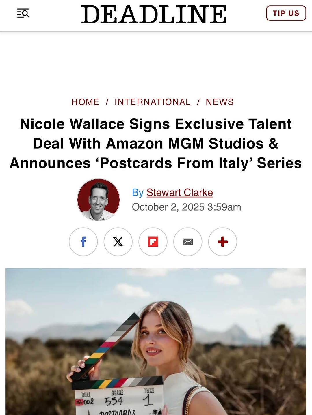 Nicole Wallace firmó un acuerdo de exclusividad con Prime Video desde finales del 2025 / Créditos: Instagram Nicole Wallace.  